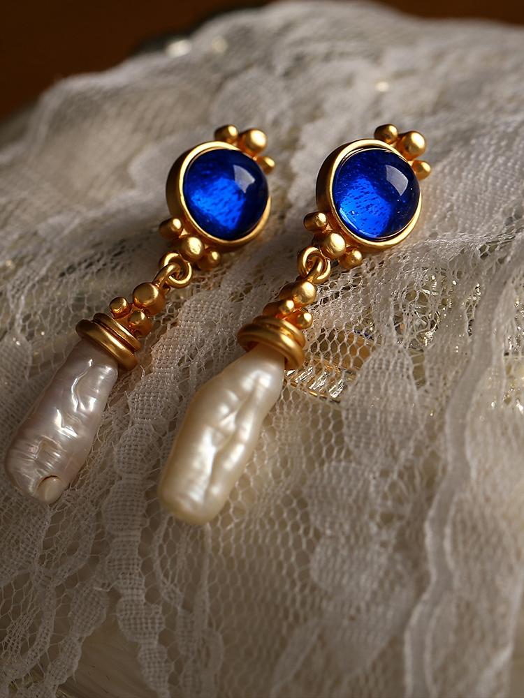 French Blue Heart Earrings
