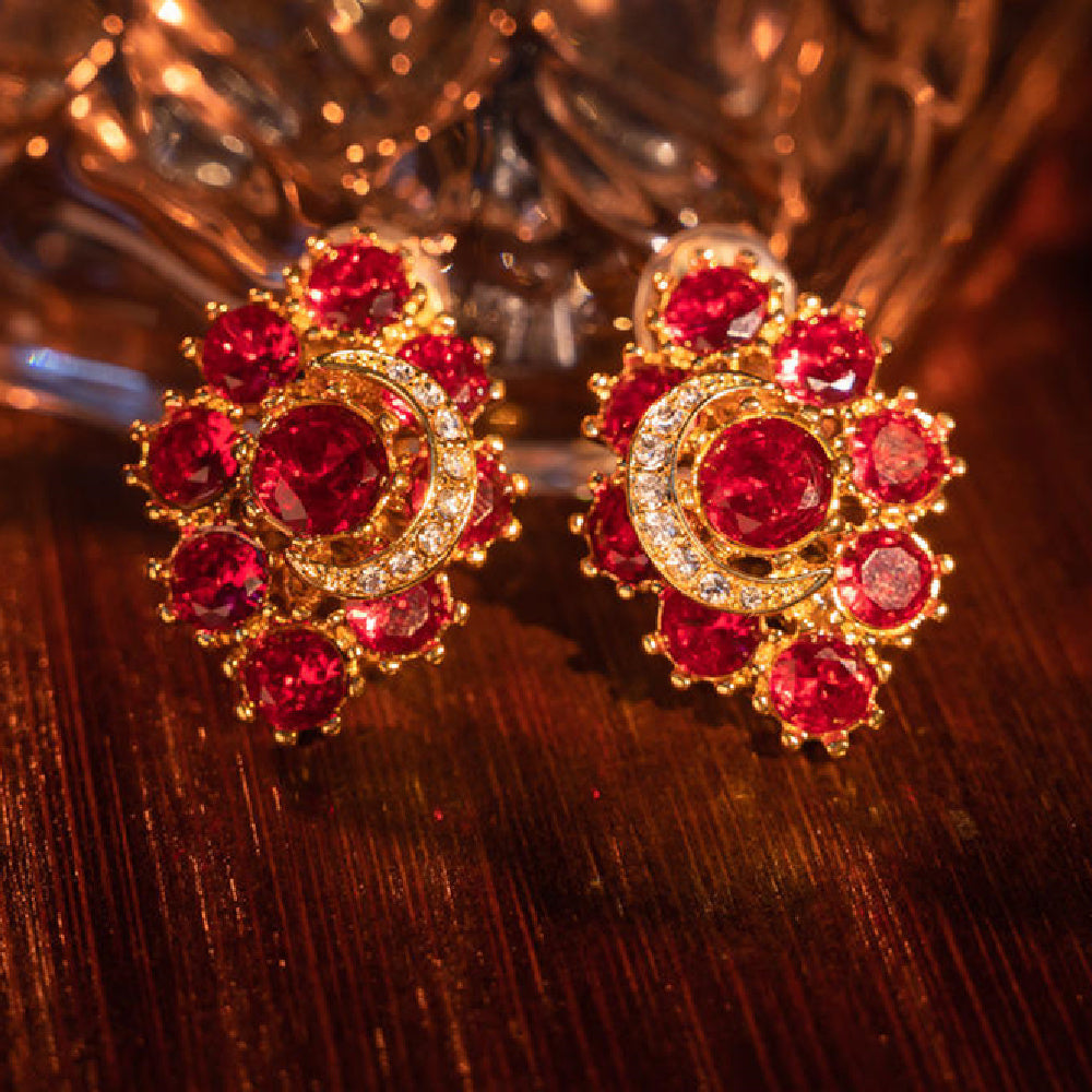 Red Flower Vintage Earrings