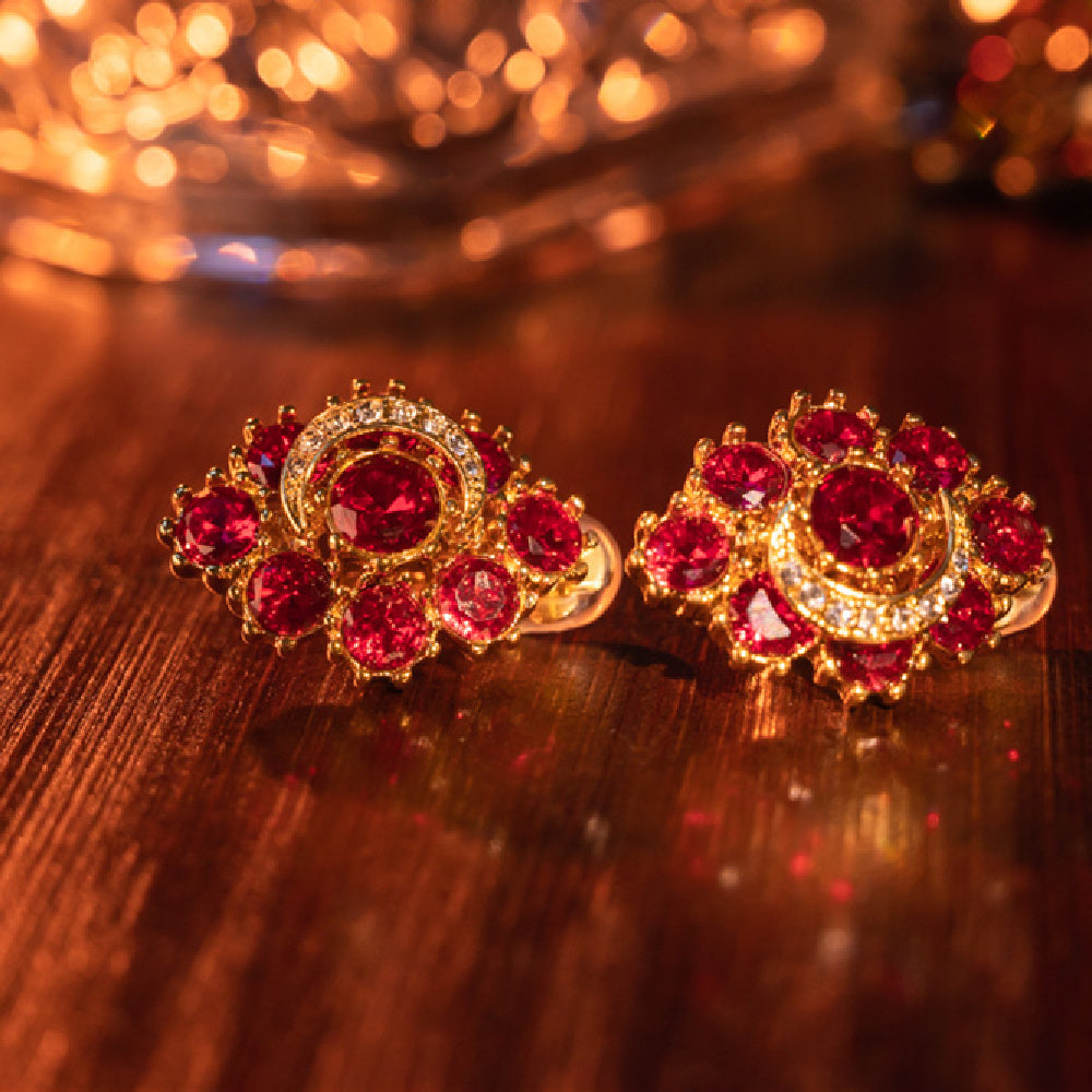 Red Flower Vintage Earrings